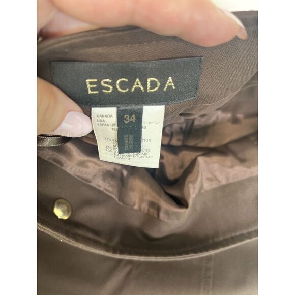 Escada Skirt Brown Pencil Zipper Pockets Pleat Lined Size 4 US 34 German - Picture 3 of 16